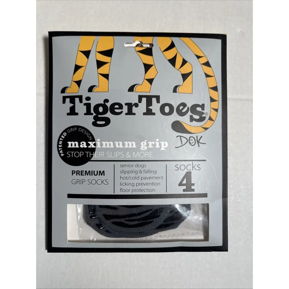DOK Tiger Toes Grip Dog Socks Premium Gray/black  Size Large